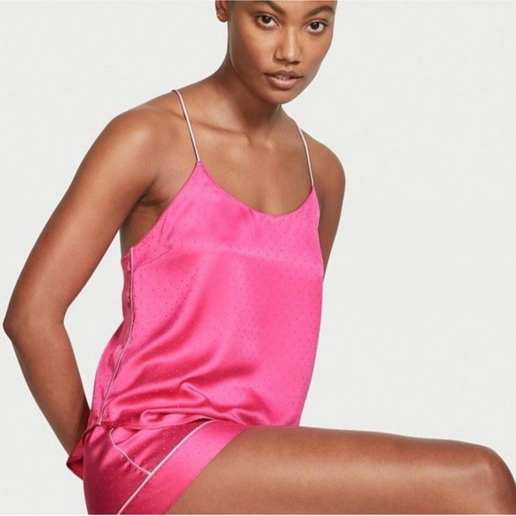 Victoria's Secret Other - VICTORIA'S SECRET SATIN SLEEP PAJAMA SET CAMI BOXER SHORTS PINK POLKA DOT Small